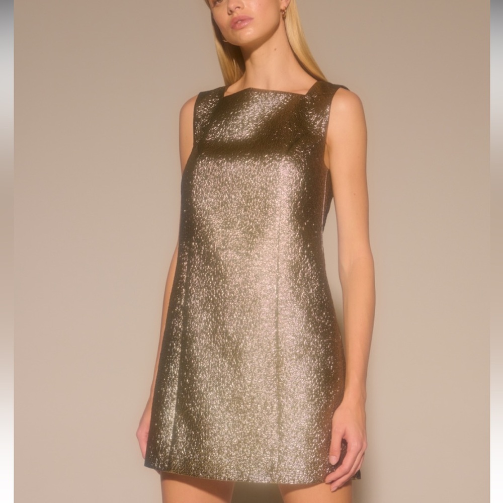 Metallic High Neck Shift Mini Dress